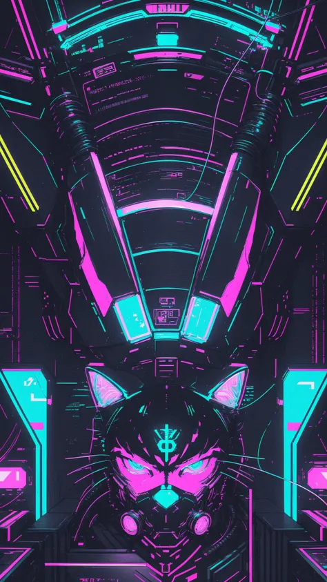 a futuristic looking wallpaper with neon lights and a robot head