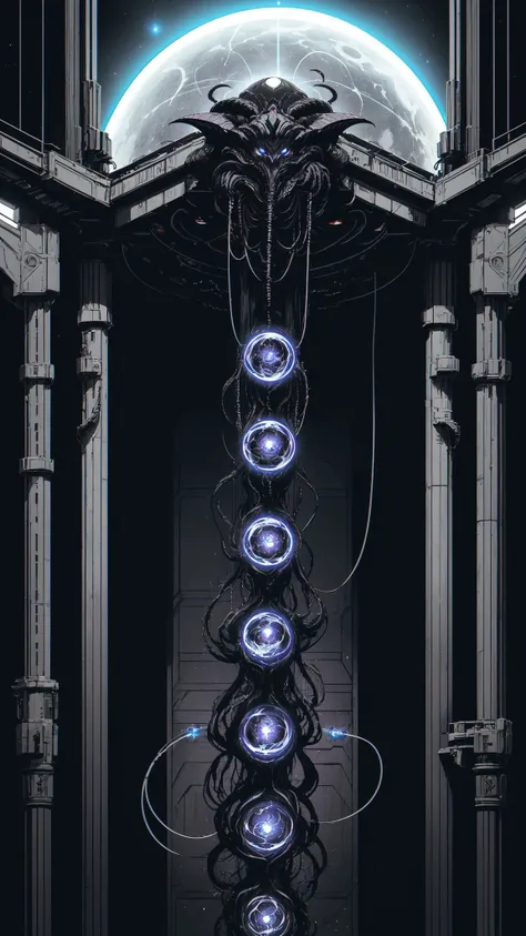 Digital art inspired by the cosmic horrors found in the works of Algernon Blackwood. An enigmatic space horror takes the form of a colossal eye within a grand sphere. Eldritch entities, reminiscent of Blackwoods creations, emerge as Cthulhu ominously consu...