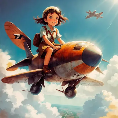 a girl riding a airplane, <lora:riding_a:0.7>