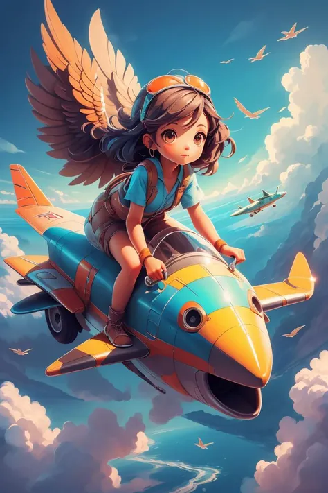 (masterpiece:1.2), (best quality:1.3), highres, ultradetailed, vibrant colors, 1girl, <lora:riding_a:0.6>, riding on a  airplane, cloudy sky,