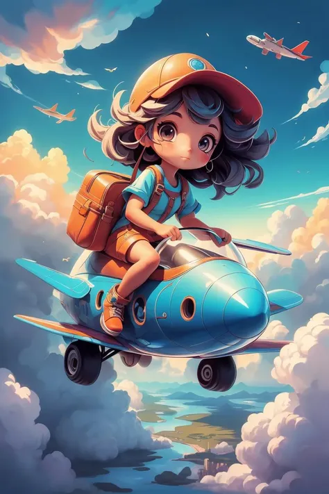 (masterpiece:1.2), (best quality:1.3), highres, ultradetailed, vibrant colors, 1girl, <lora:riding_a:0.6>, riding on a  airplane, cloudy sky,