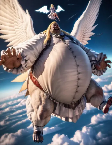 (masterpiece, best quality, ultra-detailed),
beautiful tekken 8_lily, <lora:Tekken_lily_xl:0.8>,
(blue eyes, nail polish, blonde long hair:1.4),
(1boy flying sky with wings, gigantic man flying in the air, interracial, ugly_man, fat_man, size difference:2)...