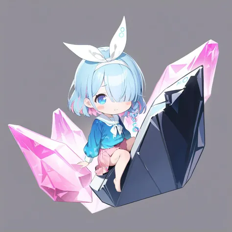 anime girl sitting on a rock with a crystal in her hand