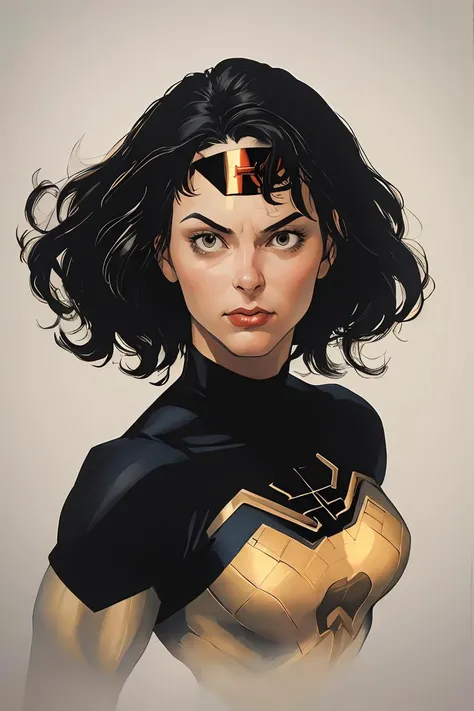 masterpiece, best quality, high quality, highres,
1 girl solo, black curly long hair,   superhero suit,  upper body, young, skinny, flat chest
retro artstyle,simple background, realistic, superhero,
<lora:ARTSTYLE_AlexRoss_ComicArt_ownwaifu:0.8> , ((portra...