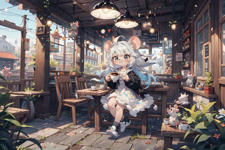 (masterpiece,ultra detailed 8k art),best qualityout door,forest, cafe,wood deck,wooden table, wooden chairs, wooden building, cafe shop,sitting,tea time,smile,(anthro:1.3),defloration, (chibi:1.25),(furry,fluffy:1.15),full body BREAK
1 pig girl and 1 rat g...