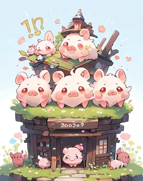 a group of pigs are sitting on top of a building