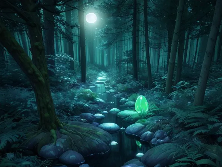 a close up of a stream in a forest with rocks and trees