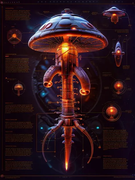 a poster of a spaceship with a large structure and a large structure