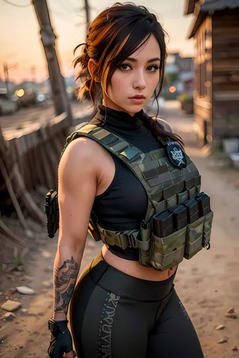 <lora:tacticool:0.6> ((portrait shot)) tacticool, a woman, (vest:1.2), (black yoga pants), military, 4k, high-res, masterpiece, ...