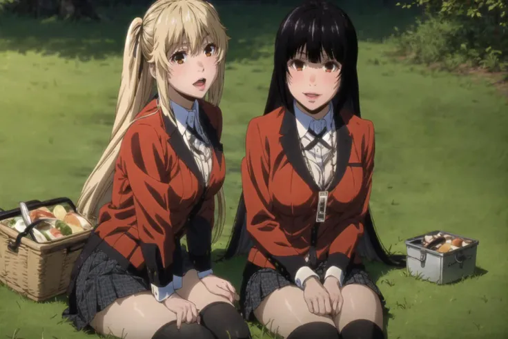2girls, picnic, sunny day, cinematic, on grass, picnic basket, cinematic, nature, <lora:add_detail:0.5>
BREAK, saotome mary, twintails, blonde hair, brown eyes, <lora:Kizuki_KakeguruiSaotomeMaryLoRA:1>, black legwear, school uniform, red jacket, shirt, bl...