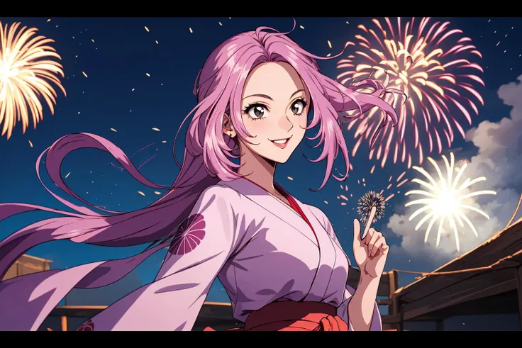 (RAW photo, best quality), 1girl,  natural lighting <lora:srw_selena_recital_v1_2-000003:1>, selena recital, smile,
yukata, summer night, fireworks,