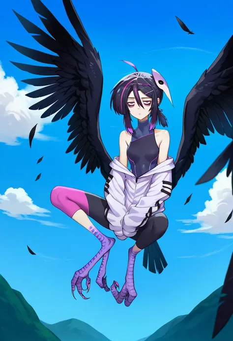 score_9, score_8_up, score_7_up, source_anime, full body, solo, 1girl, omava, monster girl, harpy, black wings, feathered wings,...