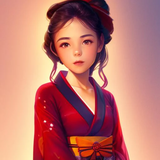 a girl in a red kimono