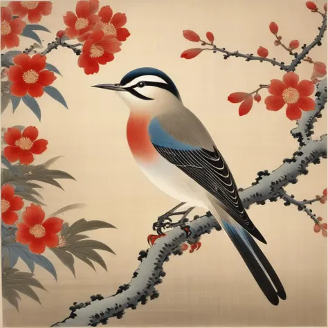 a photo of  <lora:Ohara Koson Style:1> Ohara Koson Style page - a beautiful bird, highest quality, masterpiece, highly detailed