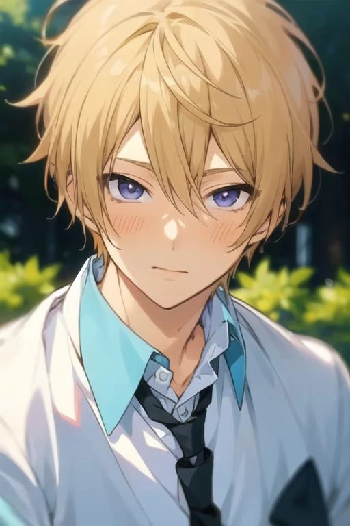 masterpiece, best quality, , 1boy, solo, male focus, looking at viewer, , depth of field, <lora:kazuomi_ooga:0.68>, kazuomi_ooga, blonde hair, formal, necktie, dress shirt,