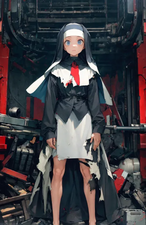 masterpiece, best quality, 1girl, torn clothes,mechanical arms, nun,