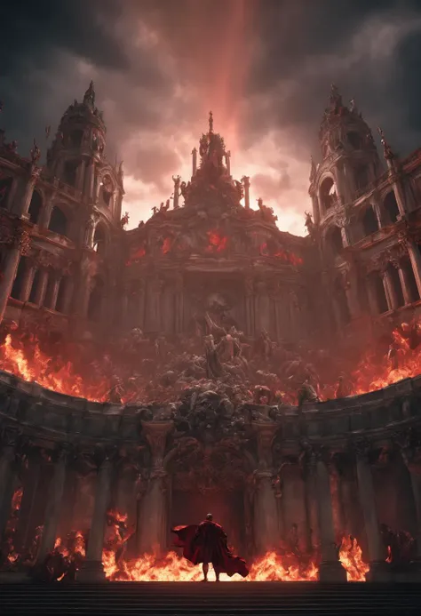 Dantes Inferno, dramatic lighting, high contrast colors, baroque, empyrean, panoramic view, as trending on Artstation, highly detailed, octane render
