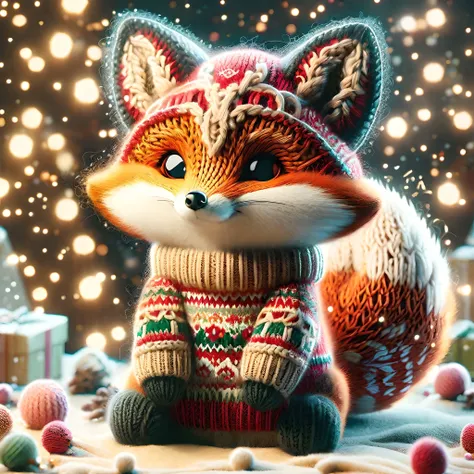 cartoon style <lora:SDXLChristmasSweater:1>,christmassweater,Highly detailed,Dynamic shot of an adorable fox,kawaii,christmas backround,high quality,beautiful masterpiece,glowing sparkles,bokeh,