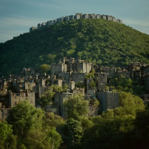 arafed hill with a castle on top of it