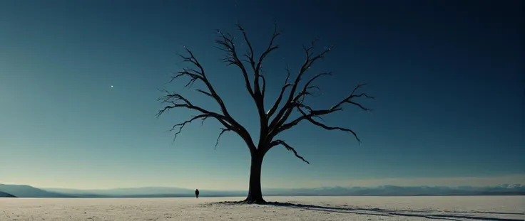 arafed tree in a field with a person standing in the distance