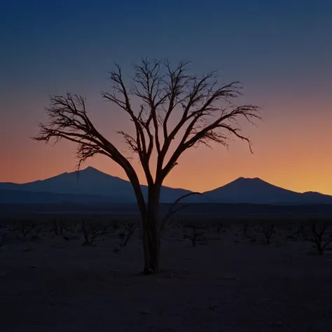 cinematic film still of  <lora:Ron Fricke style:1>
a lone tree in the desert with a red mountain in the background,outdoors,sky,tree,blue sky,no humans,scenery,sunset,mountain,branch,silhouette,bare tree,gradient sky , realistic, realism, movie still, film...