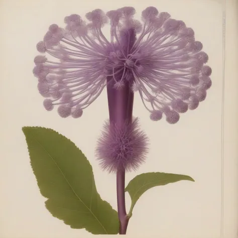 medium-sized lilac spore print stiffly upright pendulous plant, subtle texture bulbous woody stem, smooth,    sepaloid, rosette,...