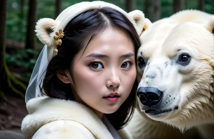 a Polar bear girl mixed with mr_jack/Japanese-Chinese mix, 
and high sharpness, Sony Alpha 7R IV, 50mm lens, f/2.8 , 1/50s , iso3200
close-up ,  <lora:sdxl_photorealistic_slider_v1:2> 🥰 
and Fantasy , Exaggeration , Surreal<lora:add-detail-xl:1> ✨