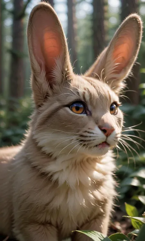 there is a cat that is sitting in the grass with its ears up