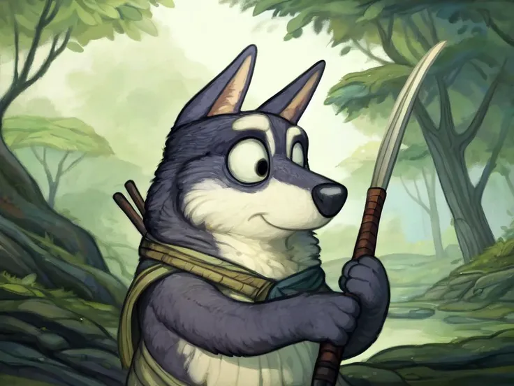 (art by Beatrix Potter:0.8) and (WLOP:0.9) , Chilean Longbow, deep focus, Cel shaded, masterpiece, underpainting, dark white mist, <lora:Bluey-08:0.9> styles style