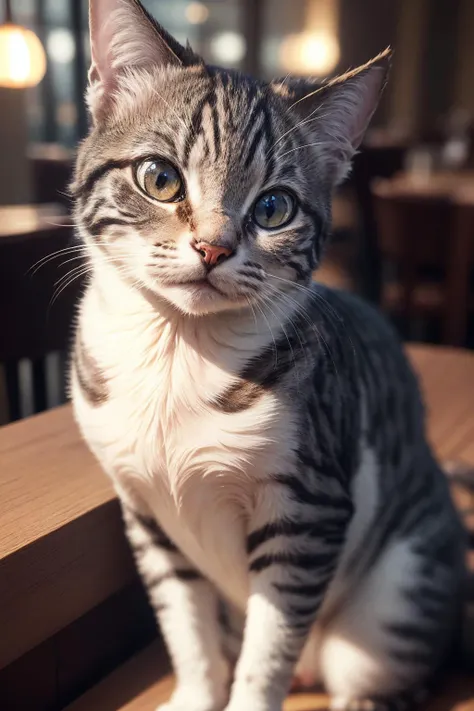 Beautiful Cat, at a fancy restaurant, fancy feast, Photorealistic, Ultra Detailed, Intricate Detail, 8k, Super Detailed, Volumetric, HDR, Realistic, Unreal Engine, 16k, (((Clear Focus))), Octan render, Highest Quality, RAW Photo, Cinematic Composition, Ult...