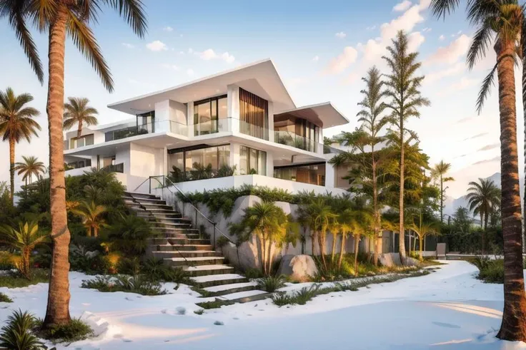 (raw photo), (very realistic:1), 8k uhd, dslr, high quality, fuji film xt3,
tropical architect, villa modern style exterior,white wall,
sun light, beautiful sky
((winter snow white:1.2)), <lora:Tropicalarchitect:0.6>, tropical architect, villa modern st...