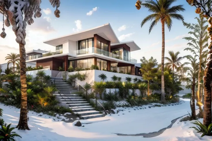 (raw photo), (very realistic:1), 8k uhd, dslr, high quality, fuji film xt3,
tropical architect, villa modern style exterior,white wall,
sun light, beautiful sky
((winter snow white:1.2)), <lora:Tropicalarchitect:0.6>, tropical architect, villa modern st...