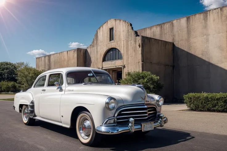 1950s style, retro black car Oldsmobile,(nature, buildings, history, modern art amazing unreal background), (natural colors, correct white balance, color correction, dehaze,clarity), <lora:LowRA:0.15> <lora:add_detail:1.25>, RAW photo, full sharp, detailed...