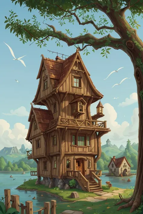 wooden fortress,house,village,big ol oak on island