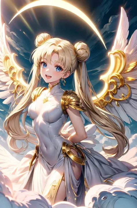 (masterpiece, best quality, detailed), 1girl, solo, looking at viewer, EPsmSailorMoon, blonde hair, blue eyes, long hair, very long hair, twintails, hair bun, double bun, crescent earrings, earrings, jewelry, parted bangs, 
<lora:BlessedTech:1>, blessedtec...