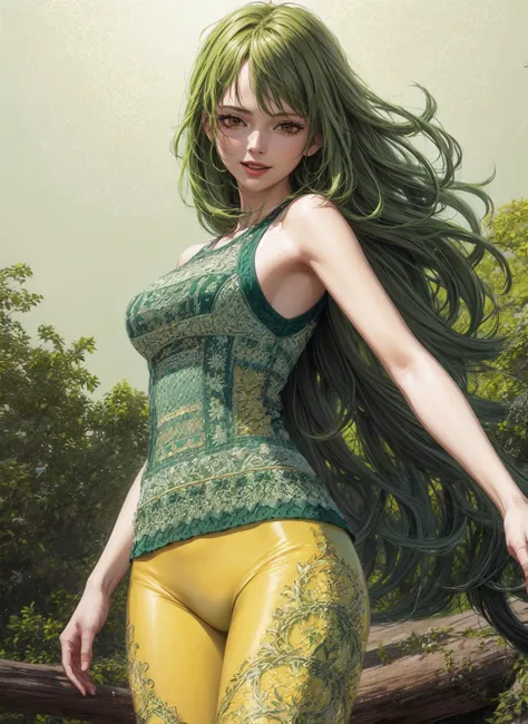 ((ultra detailed background, delicate pattern, intricate detail)), (highly detailed, fine details), (ultra detailed background, delicate pattern, intricate detail, highly detailed, fine details), best quality, 1girl, solo, (green hair:1.3), long hair, smil...