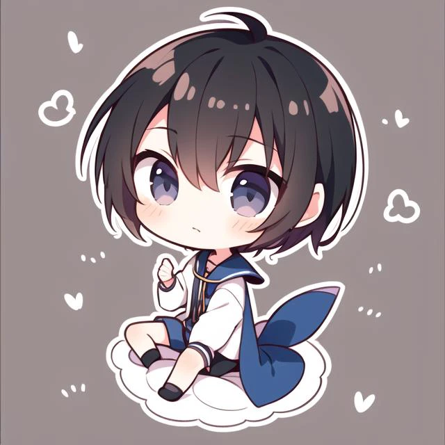 1boy,male,bishounen, short hair, man,chibi,full body, shirt,