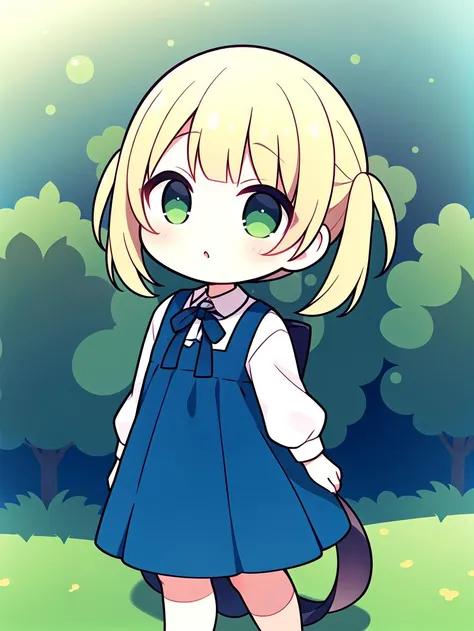 (Grass:1.2), (Grayscale:0.8), ( detailed:1.3), Full body, masterpiece, best quality, <lora:ShigureUI:0.7>, blonde, flat, (tails:1.2), green eyes, (blue dress:1.2), White shirt