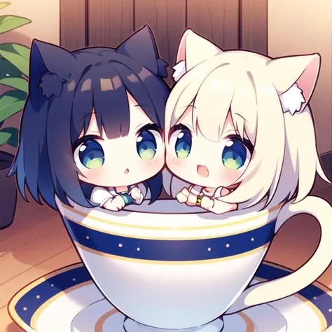 anime characters in a tea cup with a cat