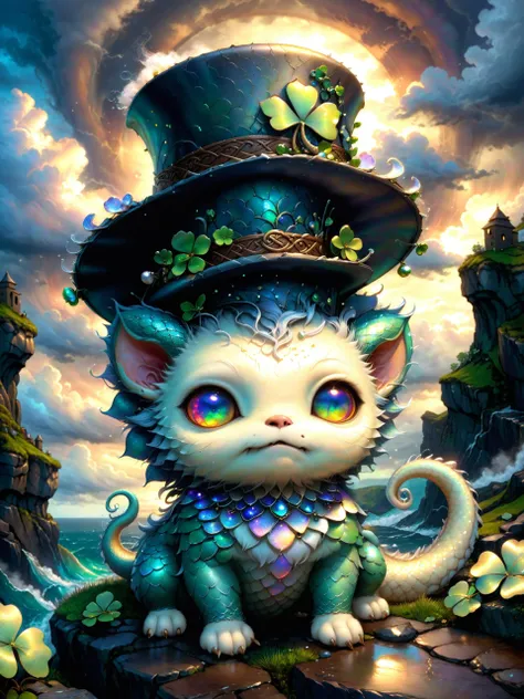 a painting of a cat with a top hat and a butterfly