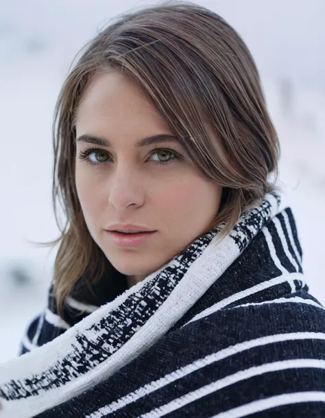 arafed woman wrapped in a blanket in the snow