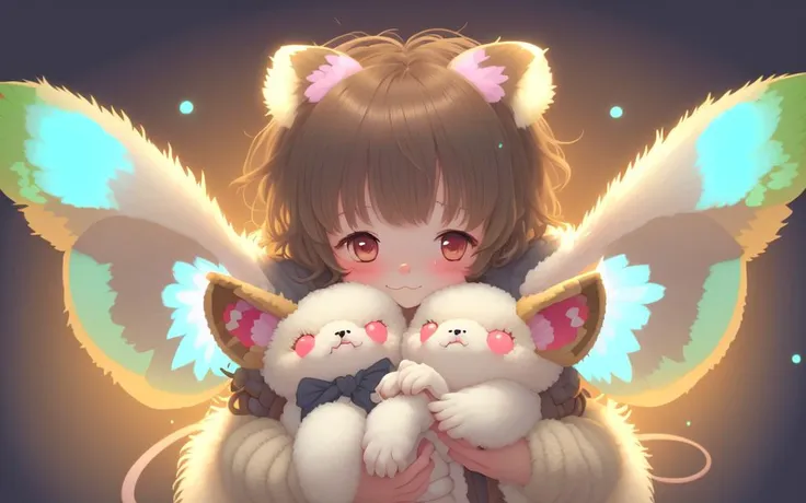 anime girl with two cats and a fairy wings