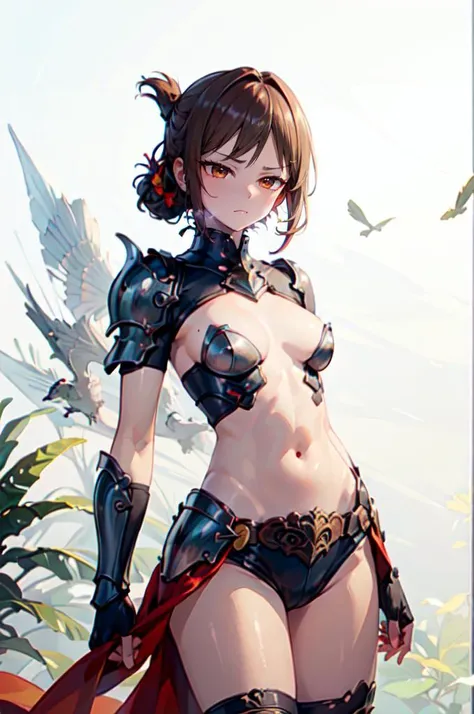 <lora:bikini-pastie-armor:1> pasties, bikini armor, navel,, ultra detailed, masterpiece, best quality, aesthetic, detailed,, solo, frown,
1girl, red eyes, <lora:Tsurime3:1>, (tsurime:1.2), (brown hair:1.3), medium hair, (asymmetrical bangs, swept bangs, co...