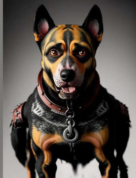 evil zombie dog in pet photo style. hound of hell, fire dog, war dog,