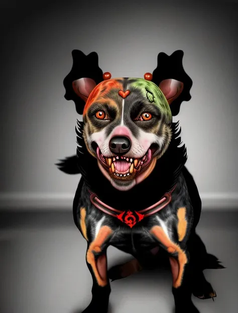 evil zombie dog in pet photo style. hound of hell, fire dog, war dog,