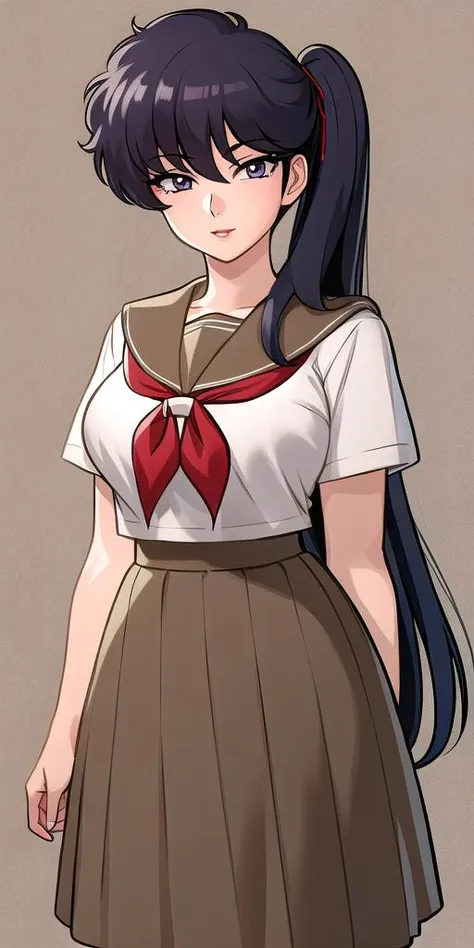 a cartoon girl with long hair wearing a school uniform