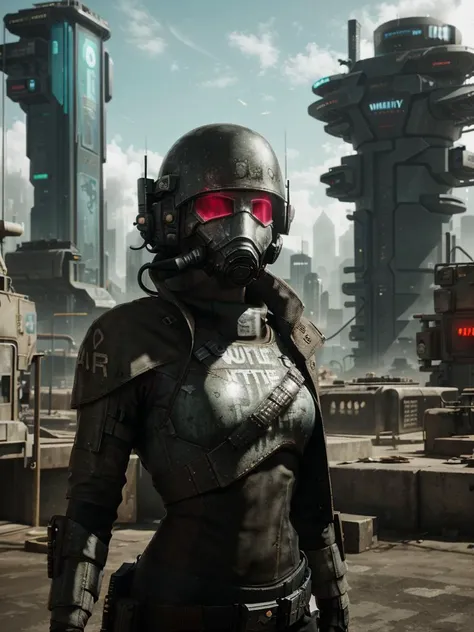 raw photo of young woman standing in the middle of the cyberpunk city, (modern futuristic city:1.3), (look at viewer:1.2), skin texture, <lyco:NCR-Rangerarmor_v10:0.9> NCR-Rangerarmor, closed helmet, upper body, cinema shot