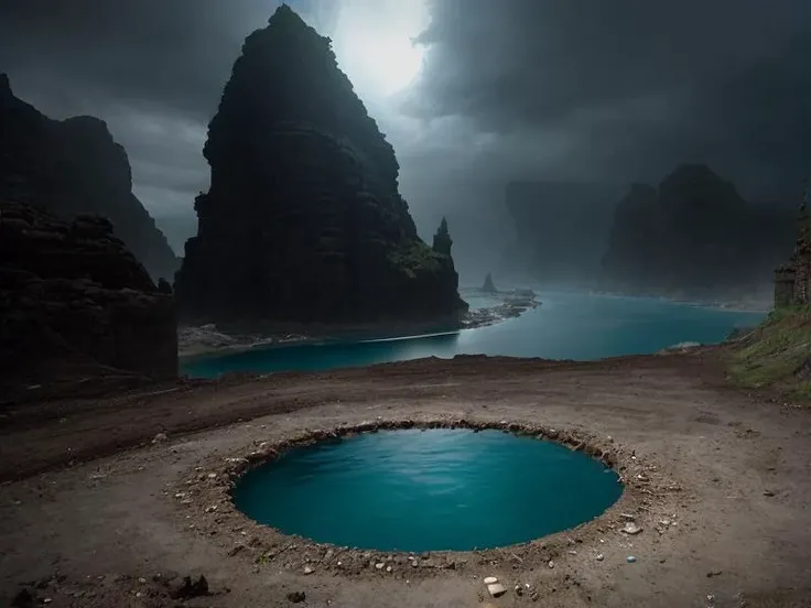 masterpiece, abstract colors, texture, film grain, skin pores, dust, rust, intricate DSLR RAW, awe-inspiring, colossal, fearsome, landscape wideangle hyperdetailed matte painting,  ((You dwell below the earth:1.3), o strong spirited one, a meadow in Tartar...