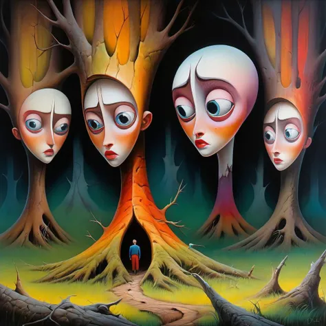 surrealism painting, 16k, extreme detail, fine textures, ((dark shadows)), dark, sharp lines, ((sexy decay flatwoods orgy)), vivid colors. beautiful. revealing.  masterpiece. cracked. Romanian