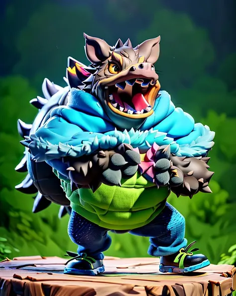 cute, (anthropomorphic:1.4), chibi (wild boar),  (look at viewer, solo focus:1.4), 
([azure_color::0.4] fur:1.4),  
(attacking:1.4),
sea_turtle_greencolor asual clothes,
casual pants, sports shoes,
lake_side background,
(high key-lighting:1.4), detail back...